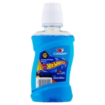 ENXAGUANTE BUCAL INFANTIL ZERO ÁLCOOL COM FLÚOR TUTTI FRUTTI HOT WHEELS FRASCO 250ML - CONDOR