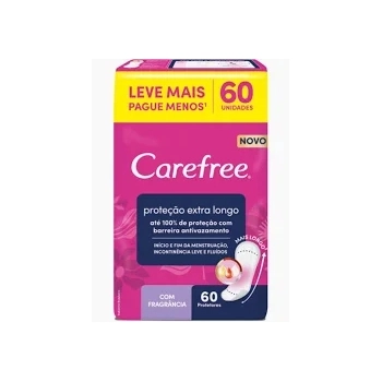 PROTETOR DIÁRIO SEM ABAS LONGO COM PERFUME CAREFREE PROTEÇÃO EXTRA PACOTE 60 UNIDADES LEVE MAIS PAGUE MENOS