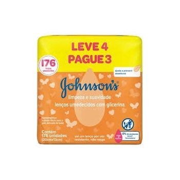 PACK LENÇO UMEDECIDO COM GLICERINA BEBÊ JOHNSON\'S PACOTE 176 FOLHAS LEVE 4 PAGUE 3 UNIDADES
