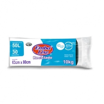 SACO PARA LIXO ROLO RECICLADO PRETO 50L - C/ 30 SACOS - EMBALIXO