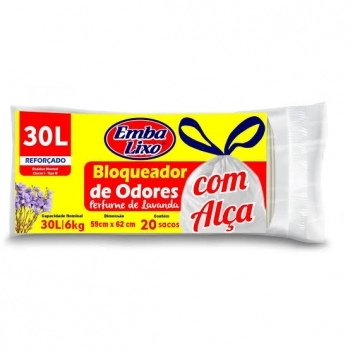 SACO PARA LIXO BLOQUEADOR DE ODORES COM ALÇA PIA E BANHEIROS - C/40 SACOS - EMBALIXO