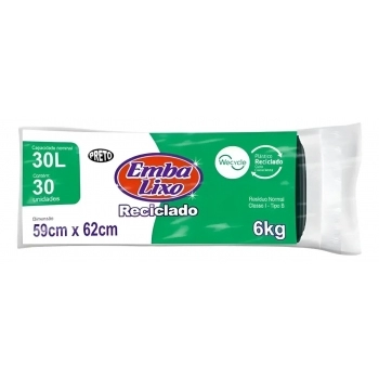SACO PARA LIXO ROLO RECICLADO PRETO 30L - C/ 30 SACOS - EMBALIXO