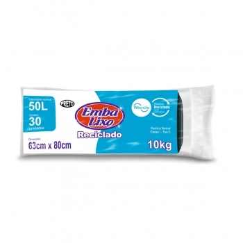 SACO PARA LIXO ROLO RECICLADO PRETO 50L - C/ 30 SACOS - EMBALIXO