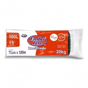 SACO PARA LIXO ROLO RECICLADO PRETO 100L - C/ 15 SACOS - EMBALIXO