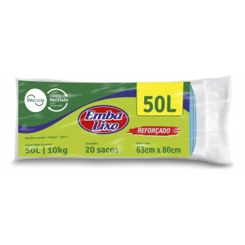SACO PARA LIXO EMBANEW AZUL REFORCADO 50L - C/ 20 SACOS - EMBALIXO