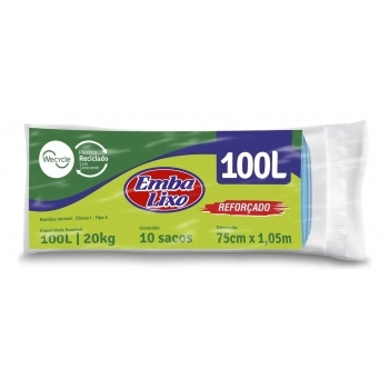 SACO PARA LIXO EMBANEW AZUL REFORCADO 100L - C/ 10 SACOS - EMBALIXO