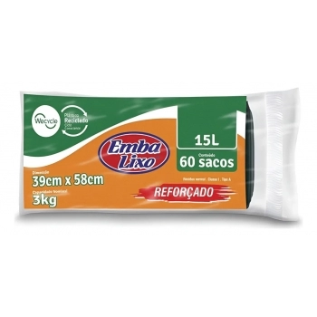 SACO PARA LIXO EMBANEW REFORCADO PRETO 15L - C/ 60 SACOS - EMBALIXO