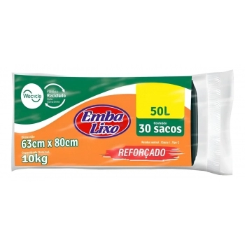 SACO PARA LIXO EMBANEW REFORCADO PRETO 50L - C/ 30 SACOS - EMBALIXO