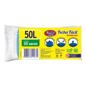 SACO PARA LIXO FECHA FÁCIL 50L - C/ 30 SACOS - EMBALIXO