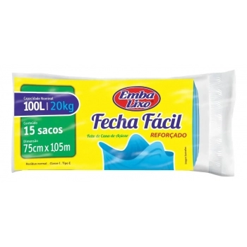 SACO PARA LIXO FECHA FÁCIL 100L - C/ 15 SACOS - EMBALIXO