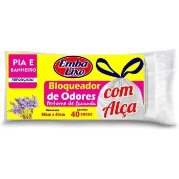 SACO PARA LIXO BLOQUEADOR DE ODORES COM ALÇA PIA E BANHEIROS - C/40 SACOS - EMBALIXO