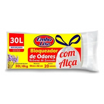 SACO PARA LIXO BLOQUEADOR DE ODORES COM ALÇA 30L - C/20 SACOS - EMBALIXO