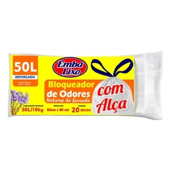 SACO PARA LIXO BLOQUEADOR DE ODORES COM ALÇA 50L  C/ 20 SACOS - EMBALIXO