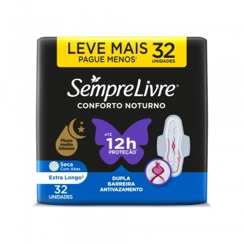 Absorvente Sempre Livre Noite E Dia Seco C/ Abas C/ 32 Unidades