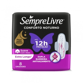 Absorvente Sempre Livre Adpat Plus Noite E Dia Suave C/ Abas C/ 8 Unidades