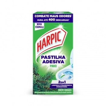 Pastilha Adesiva Harpic 2 Em 1 Pinho C/ 3 Unidades