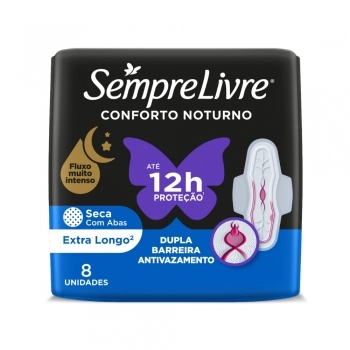 Absorvente Sempre Livre Adapt Plus Noite E Dia Seca C/ Abas C/ 8 Unidades