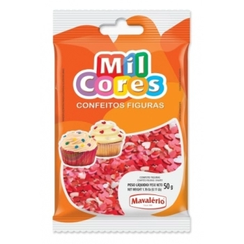 Confeito Figura Coração Mil Cores 50G Mavalério